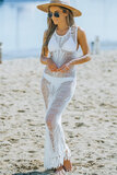 Witte maxi strand cover up met design._