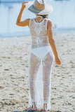 Witte maxi strand cover up met design._