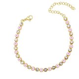 Goldplated armband met rose beads en zirconia steentjes._