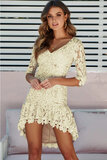 Apricot kleurige high-low design korte kanten crochet jurk.SOLD OUT_