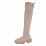 Hoge beige overknee sock laars Carlota._