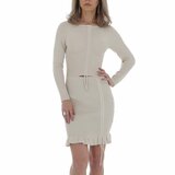 Beige midi cut out jurk in maille._