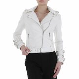 Trendy korte witte leatherlook jacket._