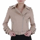 Trendy korte beige leatherlook jacket._