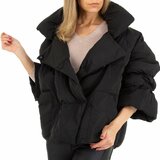 Trendy zwarte oversized gewatteerde winterjas_