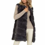 Grijze midi fake fur bodywarmer met sluiting._