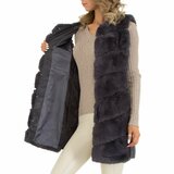 Grijze midi fake fur bodywarmer met sluiting._