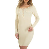 Beige ribgebreide bodycon truijurk._