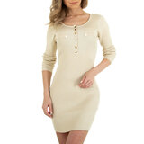 Beige ribgebreide bodycon truijurk._