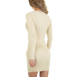 Beige ribgebreide bodycon truijurk._