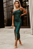 Groene one shoulder 3/4 sequins jurk._