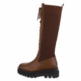 Camelkleurige hoge mix textiel boot Anica._