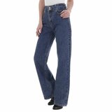 Fashion hoge taille blue jeans met wijde pijipen._