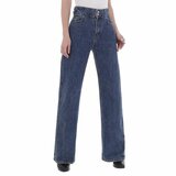 Fashion hoge taille blue jeans met wijde pijipen._