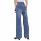 Trendy hoge taille blue jeans met wijde pijpen._