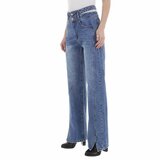 Trendy hoge taille blue jeans met wijde pijpen._