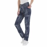 Trendy blue jeans met patchwork._