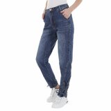 Hoge taille blue jeans met vetersluiting._