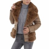 Bruine gewatteerde korte winterjas met fake fur._