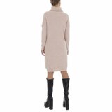 Trendy beige midi truijurk met motief._