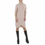 Trendy beige midi truijurk met motief._