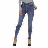 Skinny blue jeans broek met beer deco met wings._