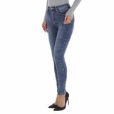 Skinny blue jeans broek met beer deco met wings._