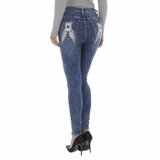 Skinny blue jeans broek met beer deco met wings._