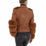 Fashion camelkleurige leatherlook jas._