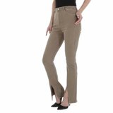 Taupe high waist jeans met flared leg._