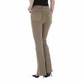 Taupe high waist jeans met flared leg._