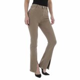 Taupe high waist jeans met flared leg._