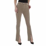 Taupe high waist jeans met flared leg._