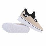 Beige lage textiel mix step in sneaker Sanne._