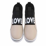 Beige lage textiel mix step in sneaker Sanne._