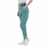 Trendy groene 7/8 jeans broek met hoge taille._