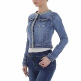 Korte trendy blue jeans jacket met parels in used look._