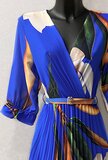 Sierlijke blauwe mix maxi plisse jurk_