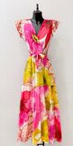 Mixed fuchsia chique armloze maxi wikkeljurk met print.SOLD OUT_
