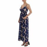 Zomerse donker blauwe-rose maxi bloemen jurk._