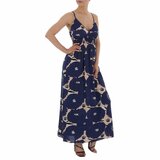 Zomerse donker blauwe-rose maxi bloemen jurk._