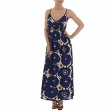 Zomerse donker blauwe-rose maxi bloemen jurk._