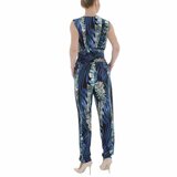 Trendy blauwe v-uitgesneden armloze jumpsuit met deco._