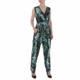 Trendy groene v-uitgesneden armloze jumpsuit met deco ._