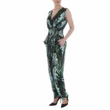 Trendy groene v-uitgesneden armloze jumpsuit met deco ._