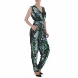 Trendy groene v-uitgesneden armloze jumpsuit met deco ._