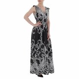 Zwarte armloze maxi jurk met print._