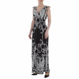 Zwarte armloze maxi jurk met print._