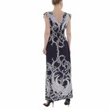 Donker blauwe armloze maxi jurk met print._