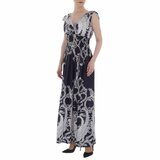 Donker blauwe armloze maxi jurk met print._